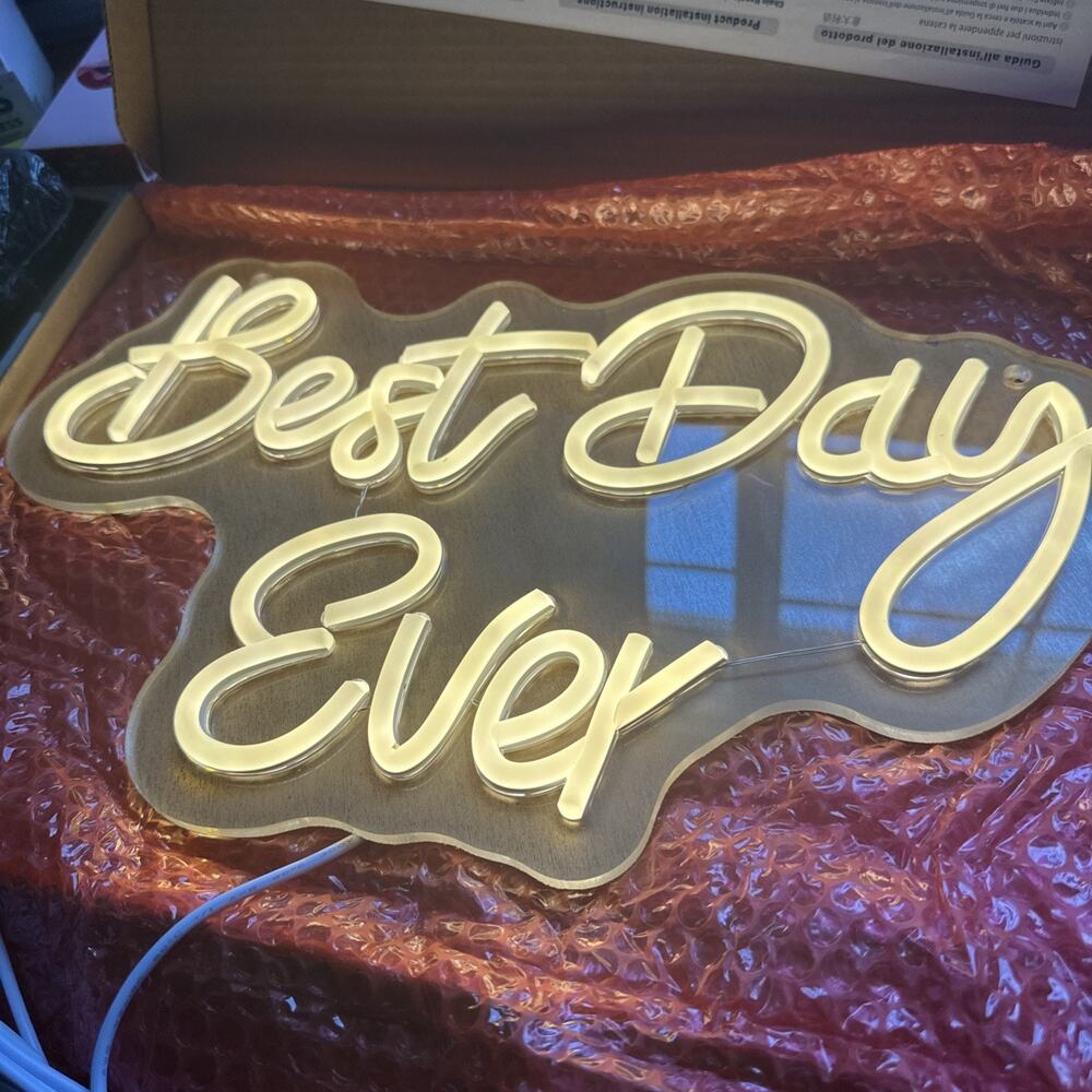 Led Best Day Ever Neon Sign USB Powered with Dimmer Switch Neon White 16”x 9”